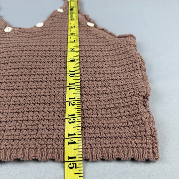 Sincerely Jules Brown Crochet Halter Crop Top Shell Button Detail Size L Y2K 90s - Picture 12 of 13